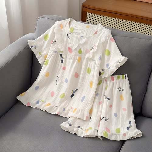 女童睡衣夏季薄款短袖裤套装中大童女孩花边公主风家居服套装