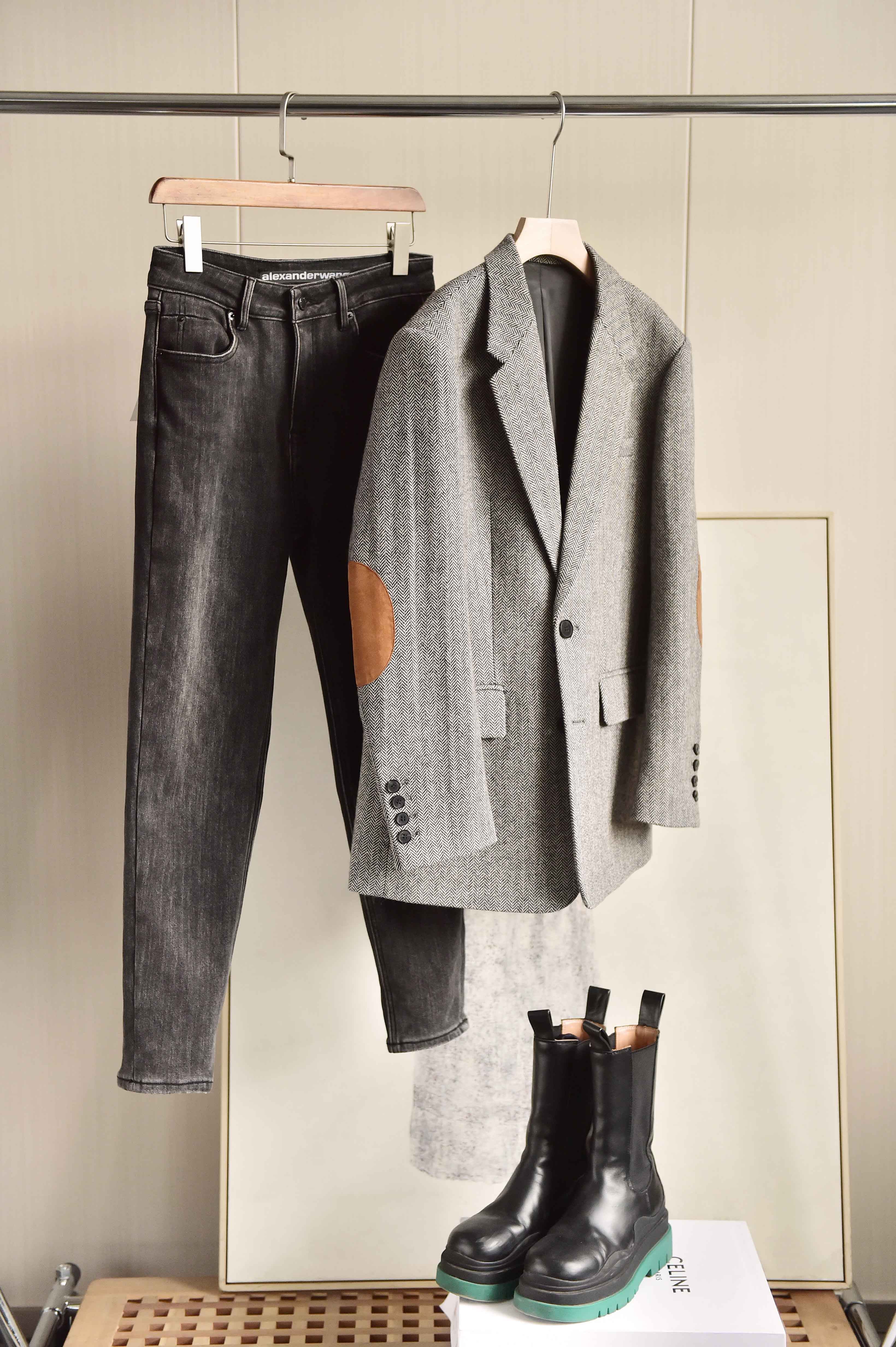 进口箭条纹羊毛粗花呢复古英伦学院风秋冬西装外套