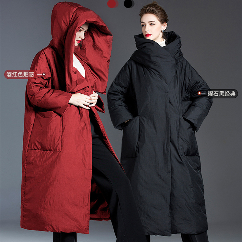 长款长款大码羽绒服酒红加厚保暖