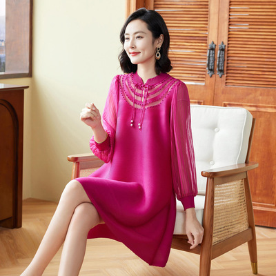 气质时尚连衣裙妈妈装大码网纱袖