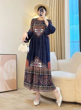 新中式妈妈秋冬连衣裙洋气新款中老年女装贵夫人减龄国风裙子