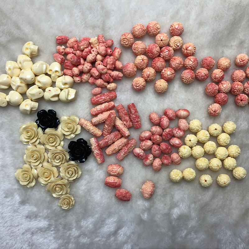 珊瑚粉压制雕刻立体花头像散珠配饰 DIY手工配珠 不良品特价处理