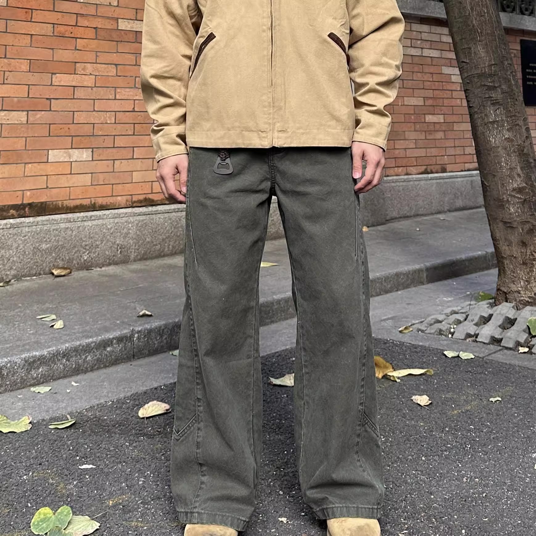 麻饭同学 美式复古做旧通勤直筒工装裤男女简约cleanfit休闲长裤