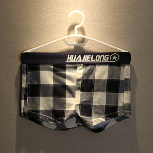 潮牌男士 宽松格子透气U囊袋四角短裤 内裤 夏季 头 男全棉平角裤 3条装