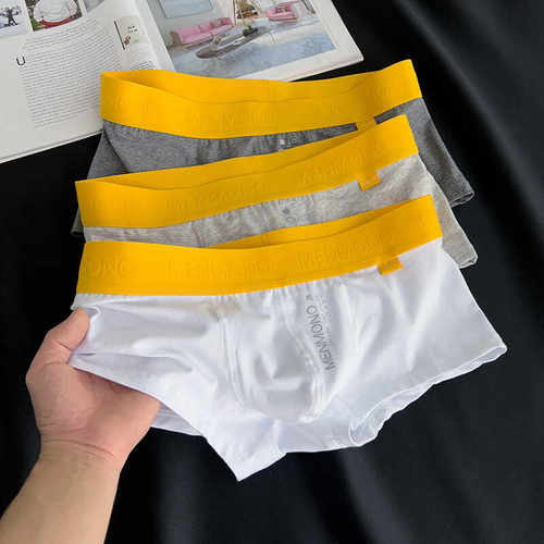 黄色腰带纯棉男平角裤舒适透气