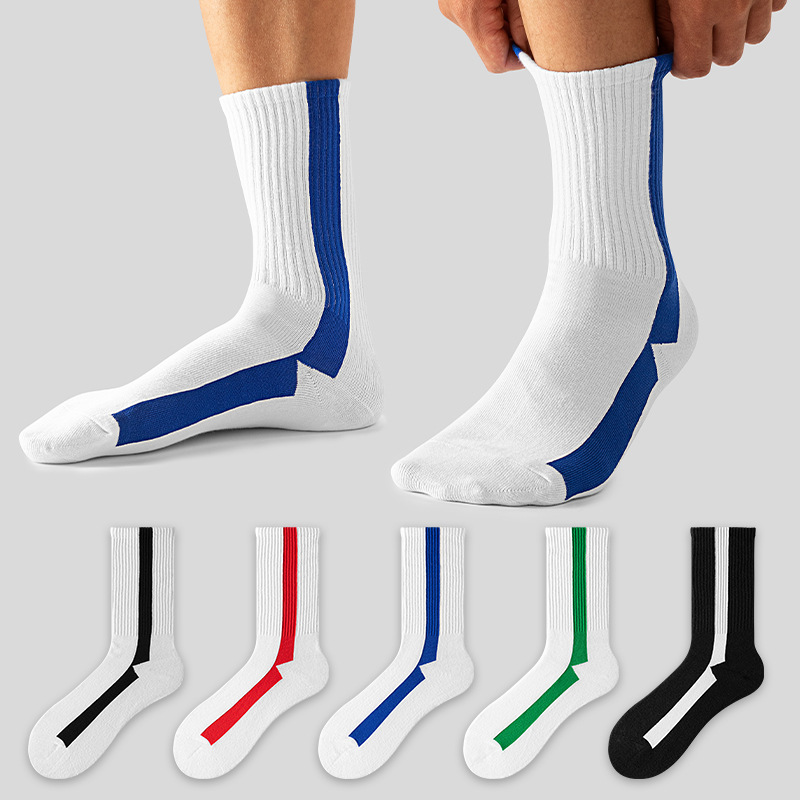 条纹运动中筒袜纯棉时尚透气男士