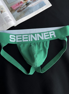 男士双丁内裤纯棉纯白色男生U凸囊袋性感后空透气三角丁字短裤头