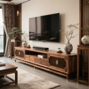 新中式 北美黑胡桃实木电视柜宋氏简约客厅家用高级视听柜家具定制