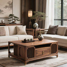 新中式北美黑胡桃木茶几实木客厅长方形茶台家用沙发组合家具定制