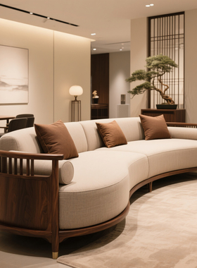 新中式北美黑胡桃实木沙发宋代美学中式高级感布艺样板房家具定制