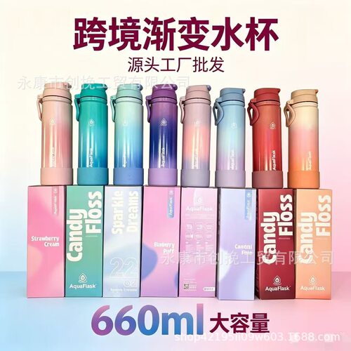 AQuaFlas跨境660ml不锈钢保温杯304渐变太空壶大容量户外运动水杯