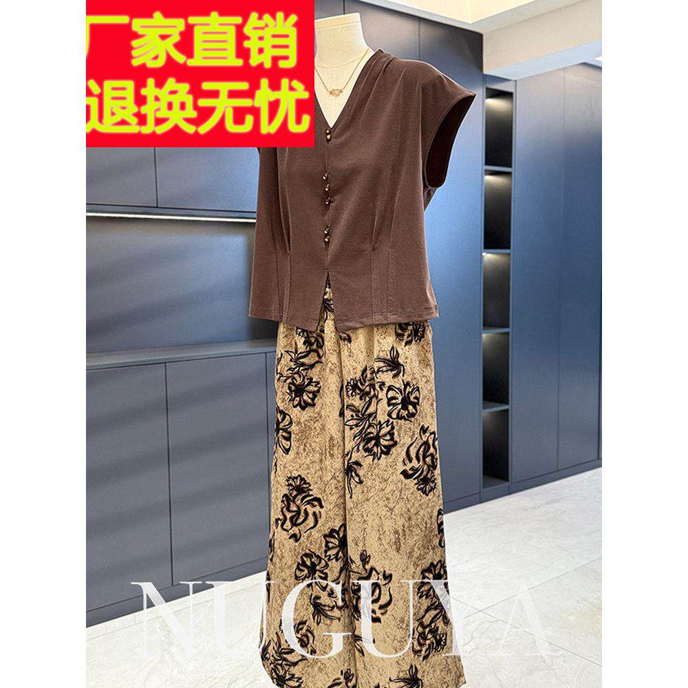 时尚休闲母服雪纺套装2025夏季新款中老年人百搭两件套