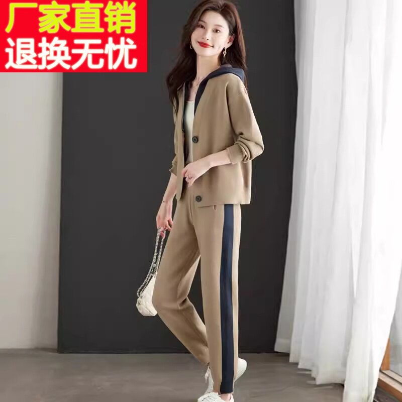 欧货运动套装女秋季2023新款宽松连帽外套休闲裤高级感气质两件套
