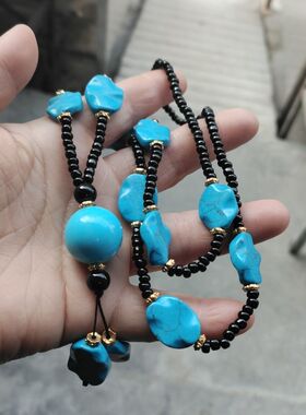 包邮优化绿松石桶珠项链女毛衣链男女可配情侣款饰品