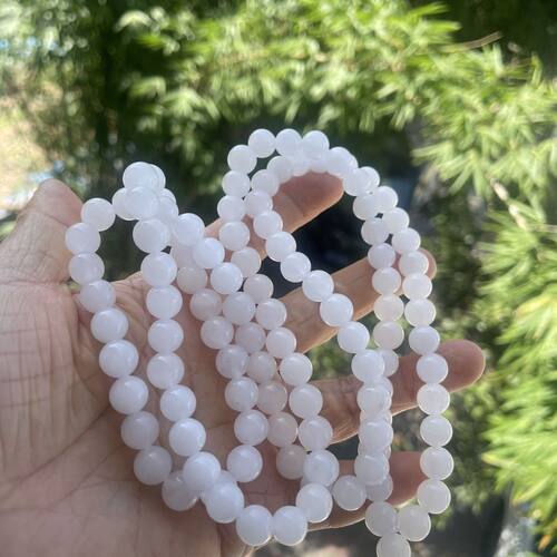 天然白玉项链石英岩玉108颗多圈手串女款多层脖挂毛衣链