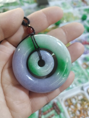新款老坑糯种新款满色春彩紫罗兰阳绿子母平安扣石英岩玉石挂件