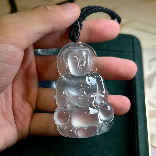 天然冰种观音石英岩玉吊坠老料正品白冰菩萨玉坠子镶嵌