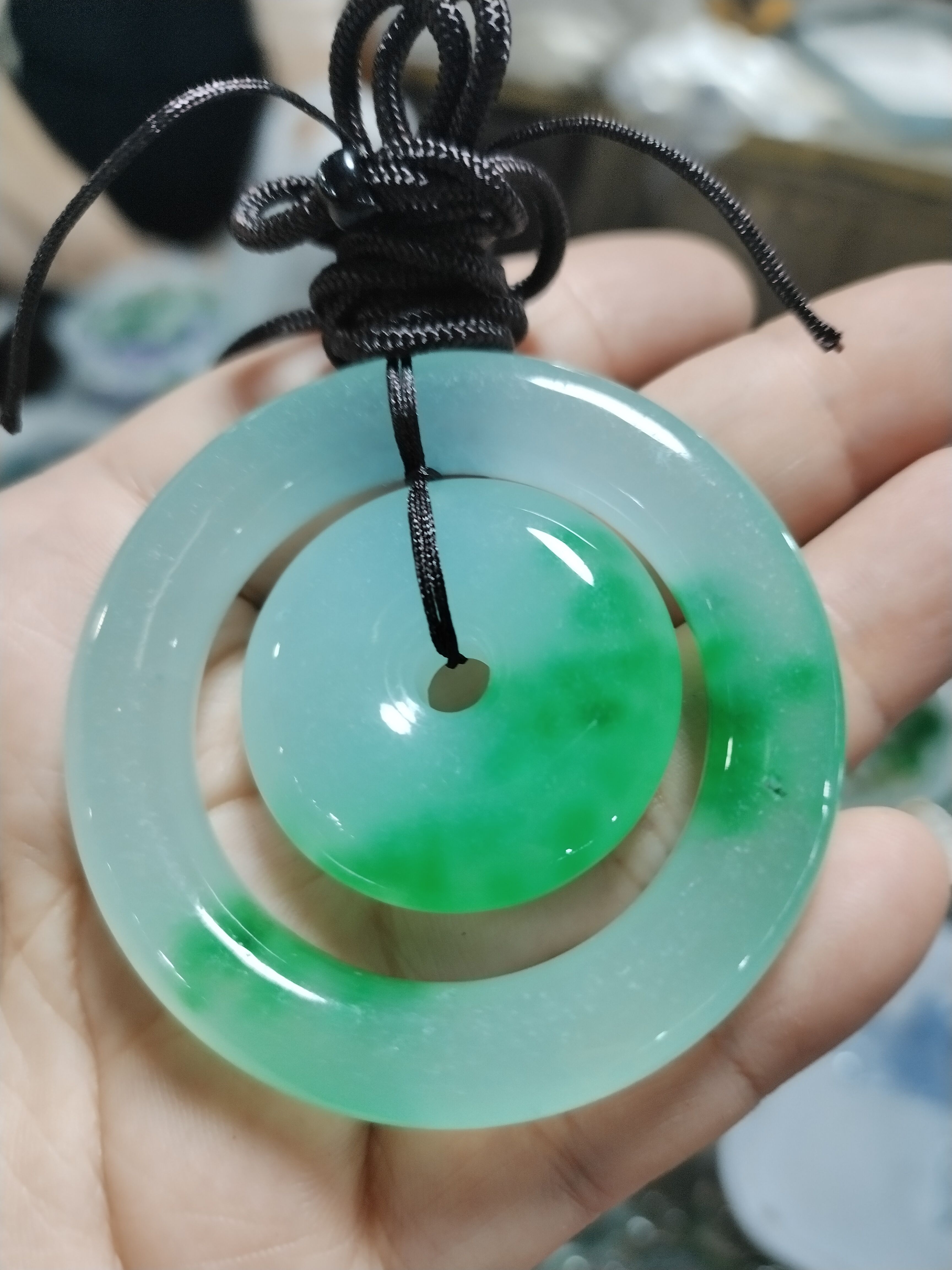 冰糯种翡翠平安扣吊坠女款天然正品玉石项链挂件子母扣