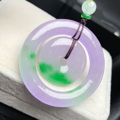 7000年冰糯种翡翠平安扣吊坠女款天然正品玉石项链挂件子母扣