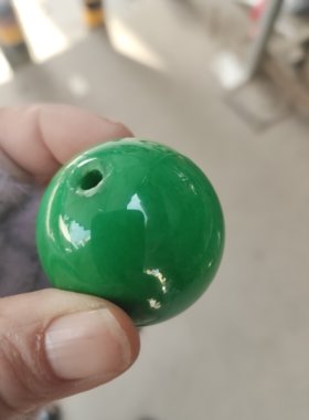 旧藏老翡翠清代翡翠圆珠帽顶珠转运珠大号圆佛珠一对 直径40mm