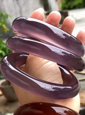 冰种紫罗兰玉髓手镯女款玛瑙玉石贵妃镯子叮当镯送妈妈礼物