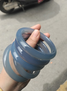 天然高冰玛瑙玉髓库里蓝/雾霾蓝正品玉手镯夏日清凉显白送礼