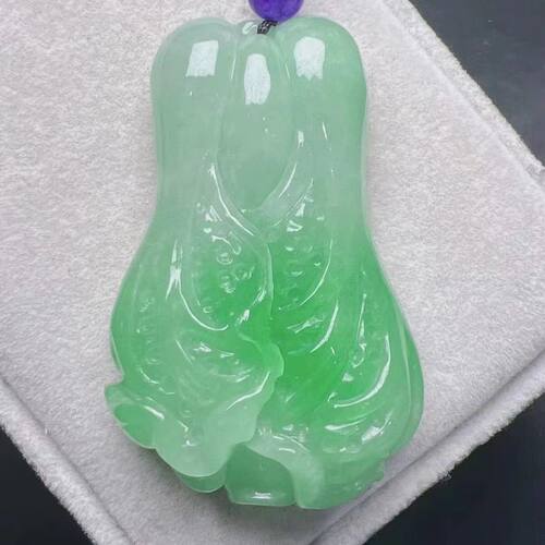 缅甸玉石项链冰种飘花男士吊坠挂件女士百财挂坠手工精雕玉石