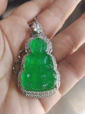 天然冰种玉髓吊坠925镀银镶帝王绿大观挂件音翡翠阳绿色玉髓观音