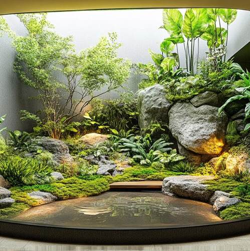 私人定制阳台庭院园林造景设计室内绿植景致景鱼池假山流水