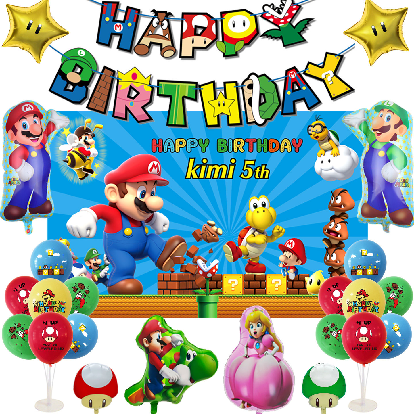 super mario超级玛丽马里奥儿童生日派对气球布置 任天堂游戏装饰