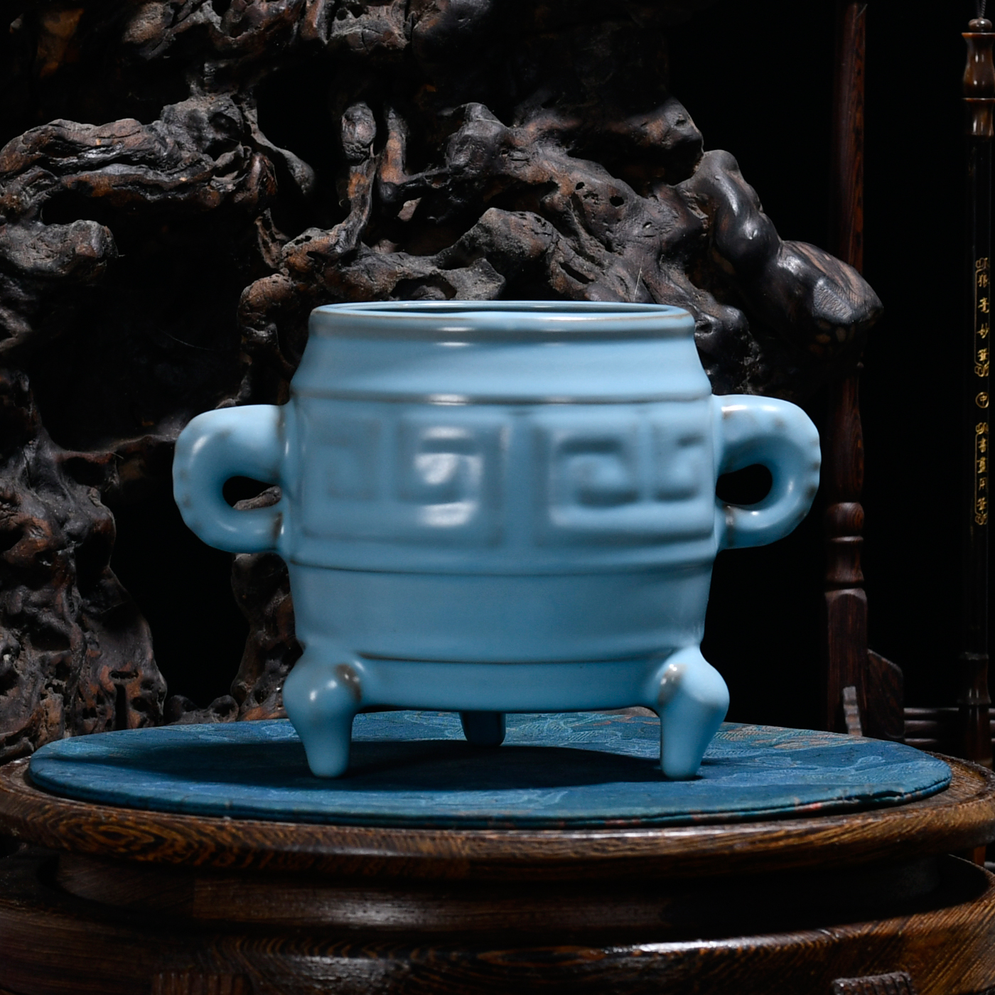 手工仿古瓷器摆件汝窑天青白月釉