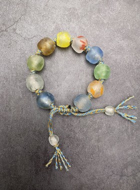 非洲贸易珠 彩色老皮碎碎冰老琉璃手链 女生夏天百搭时尚手链配饰