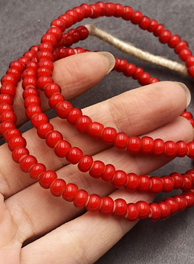 非洲贸易珠 红色白芯琉璃项链 古珠老珠百搭珠饰 文玩配珠diy散珠