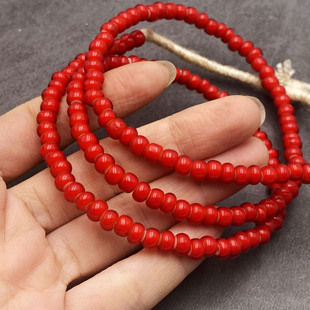 非洲贸易珠 红色白芯琉璃项链 古珠老珠百搭珠饰 文玩配珠diy散珠