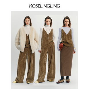 宽松阔腿裤 ROSELINGLING仪式 浪漫V领吊带 柔绒丝光雪尼尔 感着装