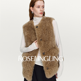 ROSELINGLING温馨冬日氛围泰迪绒圈圈羊羔皮毛一体通勤时髦感马甲