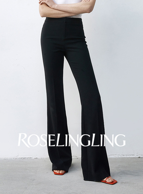 ROSELINGLING热销10W+超模神裤 高腰显瘦黑色微喇女休闲裤西装裤