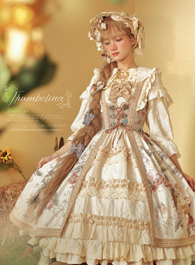 现 拇指姑娘巴伐利亚田园风cla系lolita正腰开襟JSK吊带裙