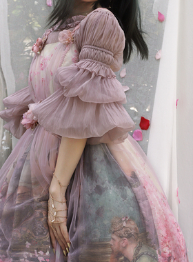 清仓 一字肩宫廷藕节袖华丽cla系lolita内搭衬衫凡尔赛泡泡袖