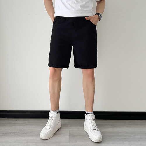 牛仔短裤男士弹力腰头纯色五分裤
