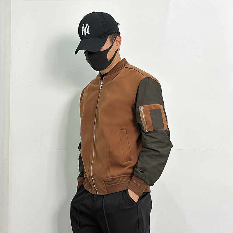 28424-P175复古棒球服男春秋款潮牌宽松飞行员夹克男士工装外套图片