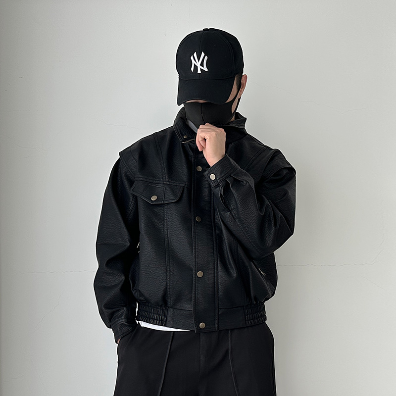 C05-p215原创新款日系港风立领男皮衣宽松大码加绒夹克机车服精品，男装夹克，星座1305