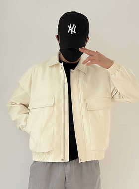 A28428-P185新款美式翻领皮衣男士宽松大码夹克休闲机车服XZ1305