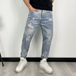 B305P58原创破洞牛仔裤男士新款宽松哈伦裤薄款九分乞丐裤XZ1305图片