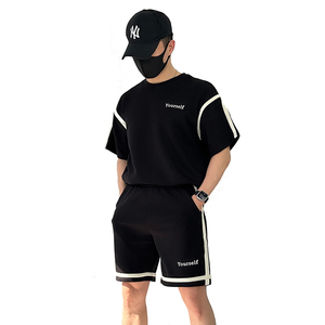 D777-2P80夏季新款运动套装男宽松短袖T恤潮休闲短裤两件套ZX1305图片