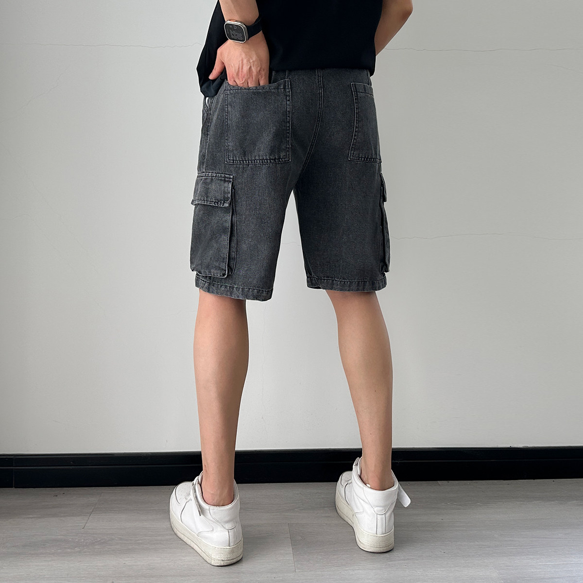 B3369-P50宽松牛仔短裤男士弹力腰头纯色百搭夏季大码工装五分裤,男装牛仔裤,星座1305