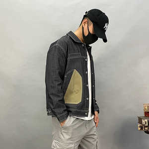 28205-P165新款拼色牛仔外套男潮牌宽松复古秋冬痞帅高级感夹克图片