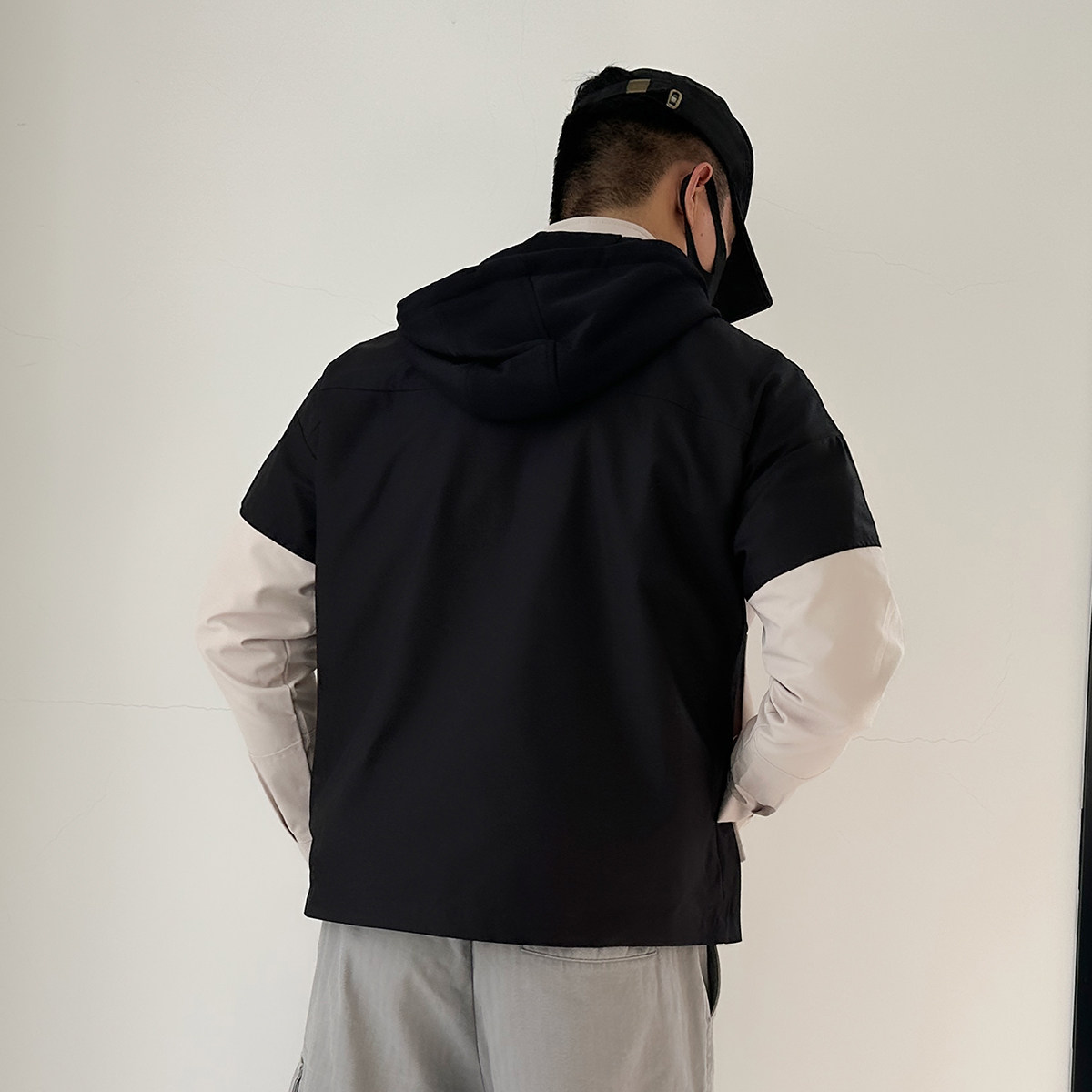 28445-P180新款日系工装拼色夹克男士宽松连帽外套美式上衣XZ1305,男装夹克,星座1305