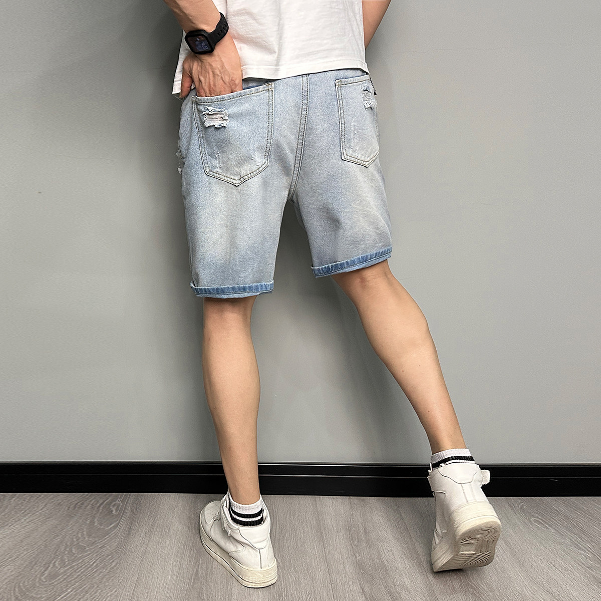 A306-P52潮牌破洞牛仔短裤薄款夏季男士休闲中裤复古五分裤XZ1305,男装牛仔裤,星座1305