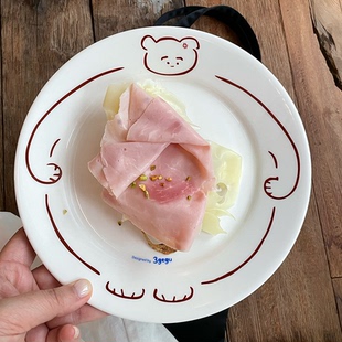 可爱早餐盘水果盘 熊熊圆圆抱抱盘 ins餐具陶瓷盘 三个菇 3gegu